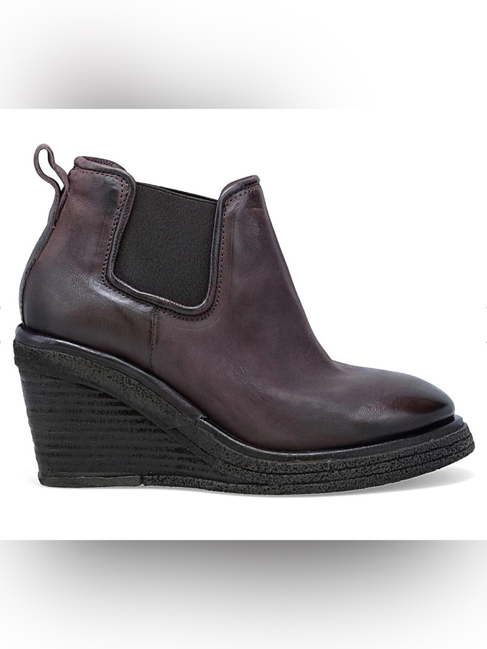 A.S.98 Talen Eggplant Leather Shoe Boots Wedges Distressed Size 7.5